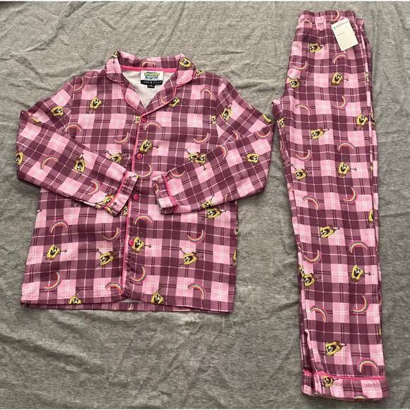 New Andy & Evan Sponge Bob Square Pants Girls Size 12 Pink Plaid Pajamas Set - Picture 3 of 12